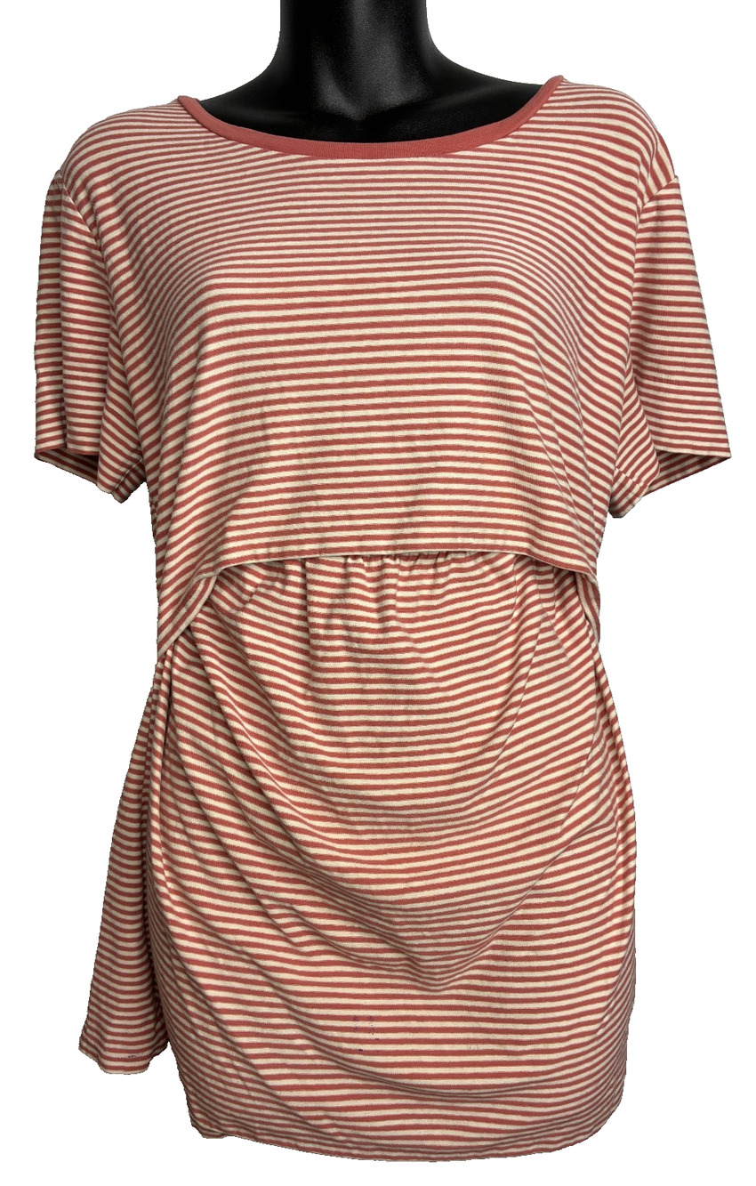 Boob XL Maternity Breast Feeling Red, White Striped Short Sleeve T-shirt